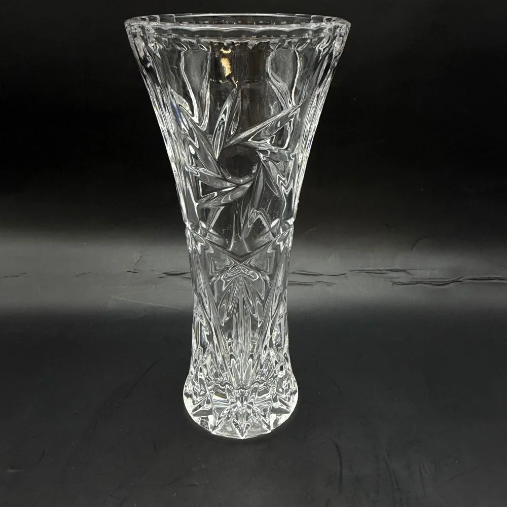 Vtg Cut Lead Crystal Vase Trumpet‎ Shape Star Base Fan Pinwheel Starburst 6